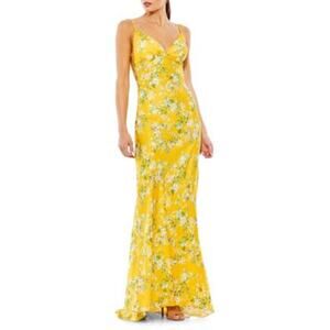Mac Duggal Ieena Floral Empire Waist Bias Cut Sleeveless Trumpet Gown Size 0